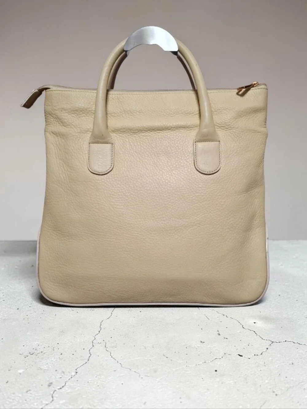 Lancel Cream pebbled leather tote bag Vintage Luxury